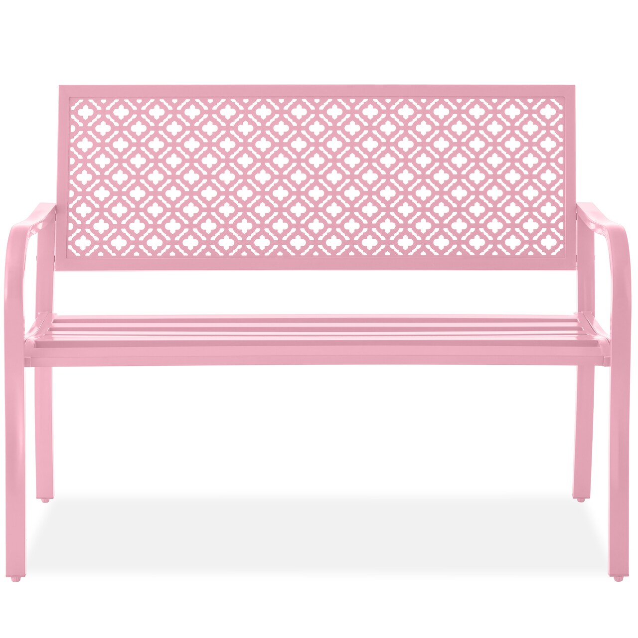 Best Choice Products Indoor Outdoor Steel Garden Bench w/ Geometric Backrest, Foot Levelers